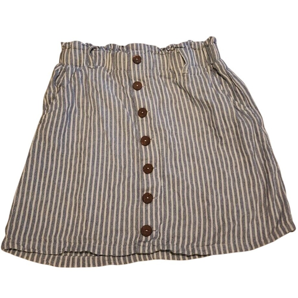 Jolt Striped Skirt Button Front Paper Bag‎ Waist Casual Mini XS